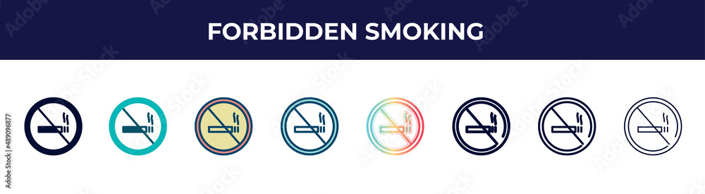 forbidden smoking icon in 8 styles. line, filled, glyph, thin outline, colorful, stroke and gradient styles, forbidden smoking vector sign. symbol, logo illustration. different style icons set. forbidden smoking icon in 8 styles. line, filled, glyph, thin outline, colorful, stroke and gradient styles, forbidden smoking vector sign. symbol, logo illustration. different style icons set.