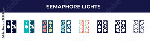 semaphore lights icon in 8 styles. line, filled, glyph, thin outline, colorful, stroke and gradient styles, semaphore lights vector sign. symbol, logo illustration. different style icons set.