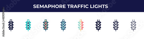 semaphore traffic lights icon in 8 styles. line, filled, glyph, thin outline, colorful, stroke and gradient styles, semaphore traffic lights vector sign. symbol, logo illustration. different style