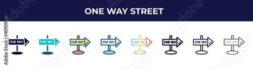 one way street icon in 8 styles. line, filled, glyph, thin outline, colorful, stroke and gradient styles, one way street vector sign. symbol, logo illustration. different style icons set.