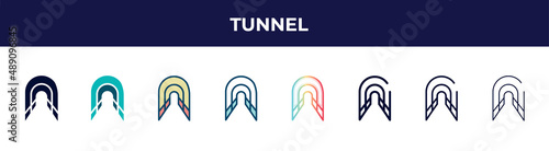 tunnel icon in 8 styles. line, filled, glyph, thin outline, colorful, stroke and gradient styles, tunnel vector sign. symbol, logo illustration. different style icons set.