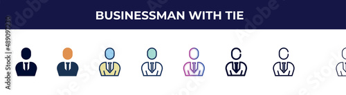 businessman with tie icon in 8 styles. line, filled, glyph, thin outline, colorful, stroke and gradient styles, businessman with tie vector sign. symbol, logo illustration. different style icons