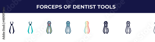 forceps of dentist tools icon in 8 styles. line, filled, glyph, thin outline, colorful, stroke and gradient styles, forceps of dentist tools vector sign. symbol, logo illustration. different style