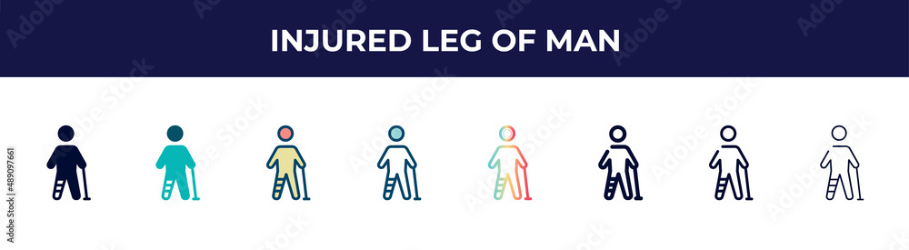injured leg of man icon in 8 styles. line, filled, glyph, thin outline, colorful, stroke and gradient styles, injured leg of man vector sign. symbol, logo illustration. different style icons set. injured leg of man icon in 8 styles. line, filled, glyph, thin outline, colorful, stroke and gradient styles, injured leg of man vector sign. symbol, logo illustration. different style icons set.