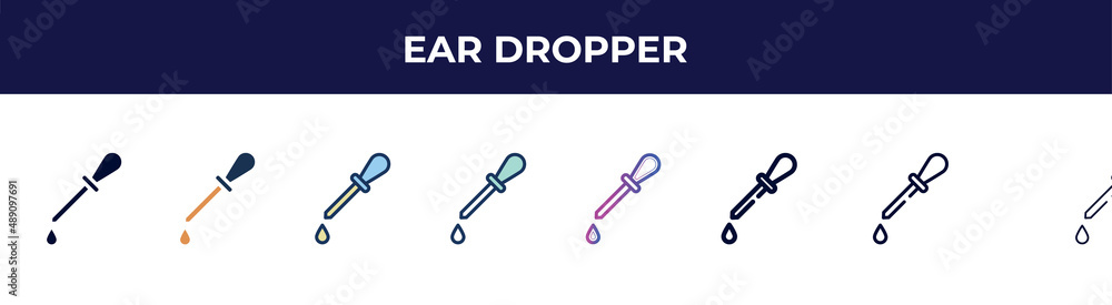 ear dropper icon in 8 styles. line, filled, glyph, thin outline, colorful, stroke and gradient styles, ear dropper vector sign. symbol, logo illustration. different style icons set. ear dropper icon in 8 styles. line, filled, glyph, thin outline, colorful, stroke and gradient styles, ear dropper vector sign. symbol, logo illustration. different style icons set.
