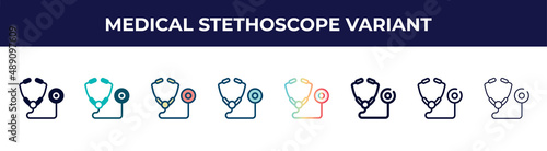 medical stethoscope variant icon in 8 styles. line, filled, glyph, thin outline, colorful, stroke and gradient styles, medical stethoscope variant vector sign. symbol, logo illustration. different