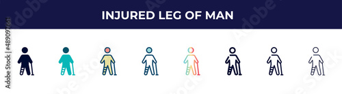 injured leg of man icon in 8 styles. line  filled  glyph  thin outline  colorful  stroke and gradient styles  injured leg of man vector sign. symbol  logo illustration. different style icons set.