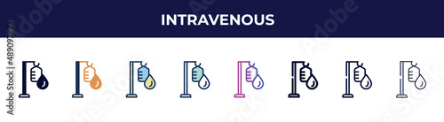 intravenous icon in 8 styles. line, filled, glyph, thin outline, colorful, stroke and gradient styles, intravenous vector sign. symbol, logo illustration. different style icons set.