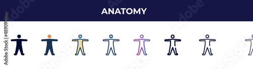 anatomy icon in 8 styles. line, filled, glyph, thin outline, colorful, stroke and gradient styles, anatomy vector sign. symbol, logo illustration. different style icons set.