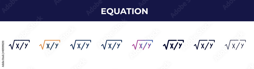 equation icon in 8 styles. line, filled, glyph, thin outline, colorful, stroke and gradient styles, equation vector sign. symbol, logo illustration. different style icons set. equation icon in 8 styles. line, filled, glyph, thin outline, colorful, stroke and gradient styles, equation vector sign. symbol, logo illustration. different style icons set.