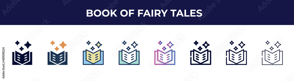 book of fairy tales icon in 8 styles. line, filled, glyph, thin outline, colorful, stroke and gradient styles, book of fairy tales vector sign. symbol, logo illustration. different style icons set. book of fairy tales icon in 8 styles. line, filled, glyph, thin outline, colorful, stroke and gradient styles, book of fairy tales vector sign. symbol, logo illustration. different style icons set.