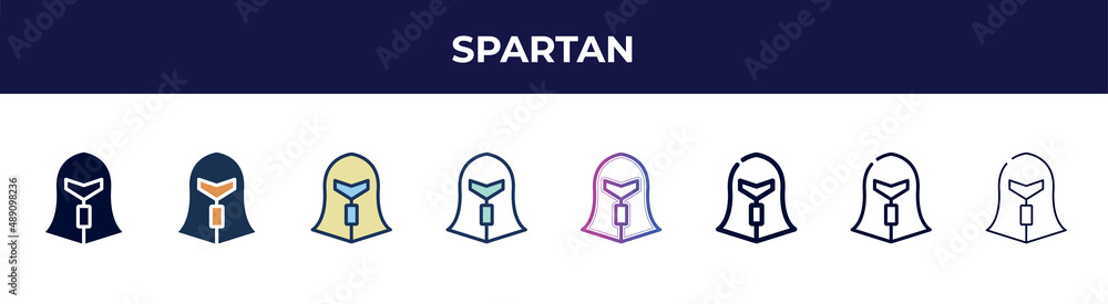 spartan icon in 8 styles. line, filled, glyph, thin outline, colorful, stroke and gradient styles, spartan vector sign. symbol, logo illustration. different style icons set. spartan icon in 8 styles. line, filled, glyph, thin outline, colorful, stroke and gradient styles, spartan vector sign. symbol, logo illustration. different style icons set.