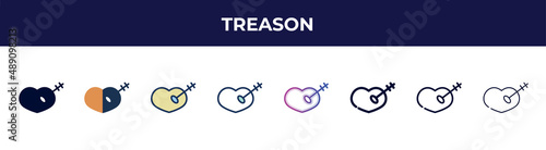 treason icon in 8 styles. line, filled, glyph, thin outline, colorful, stroke and gradient styles, treason vector sign. symbol, logo illustration. different style icons set.