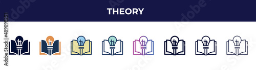 theory icon in 8 styles. line, filled, glyph, thin outline, colorful, stroke and gradient styles, theory vector sign. symbol, logo illustration. different style icons set.