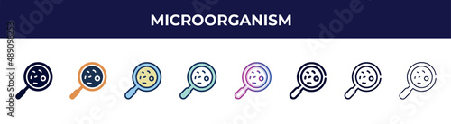 microorganism icon in 8 styles. line, filled, glyph, thin outline, colorful, stroke and gradient styles, microorganism vector sign. symbol, logo illustration. different style icons set.