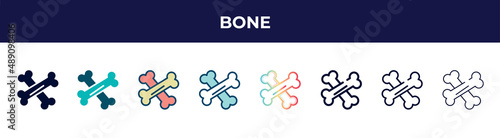 bone icon in 8 styles. line, filled, glyph, thin outline, colorful, stroke and gradient styles, bone vector sign. symbol, logo illustration. different style icons set.