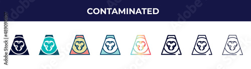 contaminated icon in 8 styles. line, filled, glyph, thin outline, colorful, stroke and gradient styles, contaminated vector sign. symbol, logo illustration. different style icons set.