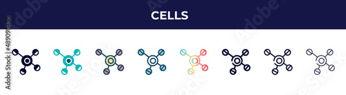 cells icon in 8 styles. line, filled, glyph, thin outline, colorful, stroke and gradient styles, cells vector sign. symbol, logo illustration. different style icons set.