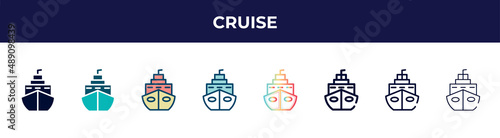 cruise icon in 8 styles. line, filled, glyph, thin outline, colorful, stroke and gradient styles, cruise vector sign. symbol, logo illustration. different style icons set.