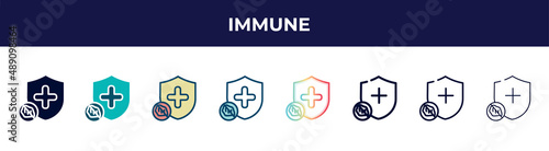 immune icon in 8 styles. line, filled, glyph, thin outline, colorful, stroke and gradient styles, immune vector sign. symbol, logo illustration. different style icons set.
