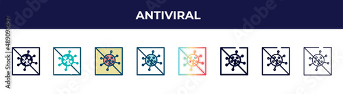 antiviral icon in 8 styles. line, filled, glyph, thin outline, colorful, stroke and gradient styles, antiviral vector sign. symbol, logo illustration. different style icons set.