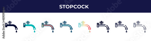 stopcock icon in 8 styles. line, filled, glyph, thin outline, colorful, stroke and gradient styles, stopcock vector sign. symbol, logo illustration. different style icons set.