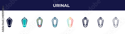 urinal icon in 8 styles. line, filled, glyph, thin outline, colorful, stroke and gradient styles, urinal vector sign. symbol, logo illustration. different style icons set.