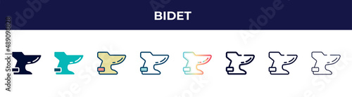 bidet icon in 8 styles. line, filled, glyph, thin outline, colorful, stroke and gradient styles, bidet vector sign. symbol, logo illustration. different style icons set.