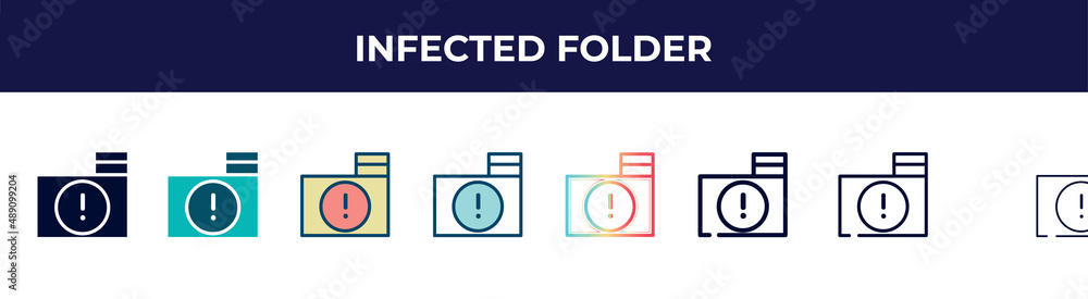 infected folder icon in 8 styles. line, filled, glyph, thin outline, colorful, stroke and gradient styles, infected folder vector sign. symbol, logo illustration. different style icons set. infected folder icon in 8 styles. line, filled, glyph, thin outline, colorful, stroke and gradient styles, infected folder vector sign. symbol, logo illustration. different style icons set.