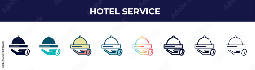 hotel service icon in 8 styles. line, filled, glyph, thin outline, colorful, stroke and gradient styles, hotel service vector sign. symbol, logo illustration. different style icons set. hotel service icon in 8 styles. line, filled, glyph, thin outline, colorful, stroke and gradient styles, hotel service vector sign. symbol, logo illustration. different style icons set.