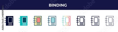 binding icon in 8 styles. line, filled, glyph, thin outline, colorful, stroke and gradient styles, binding vector sign. symbol, logo illustration. different style icons set.