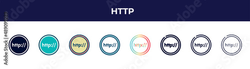 http icon in 8 styles. line, filled, glyph, thin outline, colorful, stroke and gradient styles, http vector sign. symbol, logo illustration. different style icons set.