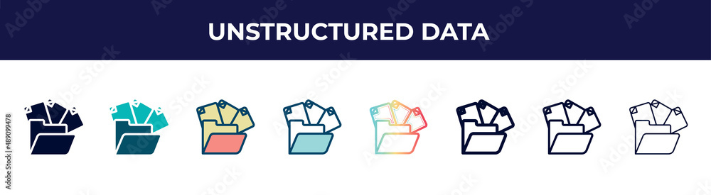 unstructured data icon in 8 styles. line, filled, glyph, thin outline ...