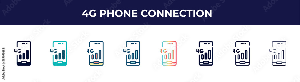 4g phone connection icon in 8 styles. line, filled, glyph, thin outline, colorful, stroke and gradient styles, 4g phone connection vector sign. symbol, logo illustration. different style icons set. 4g phone connection icon in 8 styles. line, filled, glyph, thin outline, colorful, stroke and gradient styles, 4g phone connection vector sign. symbol, logo illustration. different style icons set.