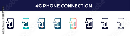 4g phone connection icon in 8 styles. line, filled, glyph, thin outline, colorful, stroke and gradient styles, 4g phone connection vector sign. symbol, logo illustration. different style icons set.