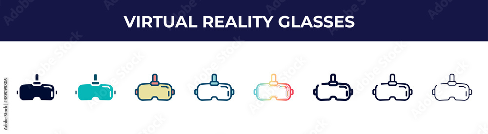 virtual reality glasses icon in 8 styles. line, filled, glyph, thin outline, colorful, stroke and gradient styles, virtual reality glasses vector sign. symbol, logo illustration. different style virtual reality glasses icon in 8 styles. line, filled, glyph, thin outline, colorful, stroke and gradient styles, virtual reality glasses vector sign. symbol, logo illustration. different style