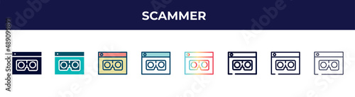 scammer icon in 8 styles. line, filled, glyph, thin outline, colorful, stroke and gradient styles, scammer vector sign. symbol, logo illustration. different style icons set.