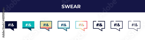 swear icon in 8 styles. line, filled, glyph, thin outline, colorful, stroke and gradient styles, swear vector sign. symbol, logo illustration. different style icons set.