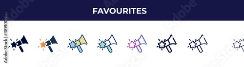favourites icon in 8 styles. line, filled, glyph, thin outline, colorful, stroke and gradient styles, favourites vector sign. symbol, logo illustration. different style icons set.