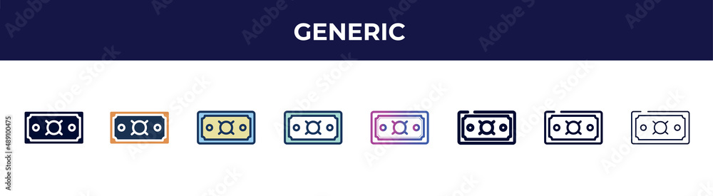 generic icon in 8 styles. line, filled, glyph, thin outline, colorful, stroke and gradient styles, generic vector sign. symbol, logo illustration. different style icons set.