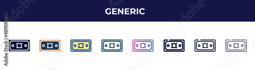generic icon in 8 styles. line, filled, glyph, thin outline, colorful, stroke and gradient styles, generic vector sign. symbol, logo illustration. different style icons set.