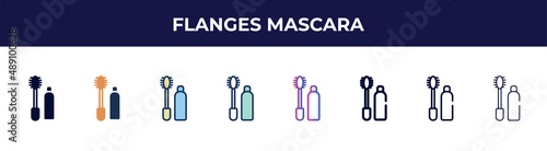 flanges mascara icon in 8 styles. line, filled, glyph, thin outline, colorful, stroke and gradient styles, flanges mascara vector sign. symbol, logo illustration. different style icons set.