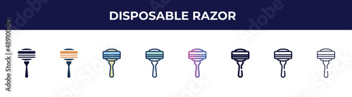 disposable razor icon in 8 styles. line, filled, glyph, thin outline, colorful, stroke and gradient styles, disposable razor vector sign. symbol, logo illustration. different style icons set.
