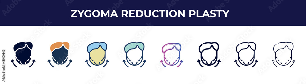 zygoma reduction plasty icon in 8 styles. line, filled, glyph, thin outline, colorful, stroke and gradient styles, zygoma reduction plasty vector sign. symbol, logo illustration. different style zygoma reduction plasty icon in 8 styles. line, filled, glyph, thin outline, colorful, stroke and gradient styles, zygoma reduction plasty vector sign. symbol, logo illustration. different style
