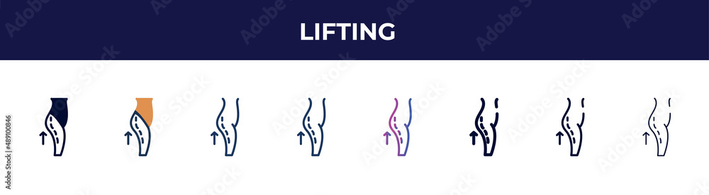 lifting icon in 8 styles. line, filled, glyph, thin outline, colorful, stroke and gradient styles, lifting vector sign. symbol, logo illustration. different style icons set. lifting icon in 8 styles. line, filled, glyph, thin outline, colorful, stroke and gradient styles, lifting vector sign. symbol, logo illustration. different style icons set.
