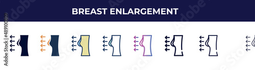 breast enlargement icon in 8 styles. line, filled, glyph, thin outline, colorful, stroke and gradient styles, breast enlargement vector sign. symbol, logo illustration. different style icons set.