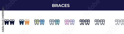 braces icon in 8 styles. line, filled, glyph, thin outline, colorful, stroke and gradient styles, braces vector sign. symbol, logo illustration. different style icons set.