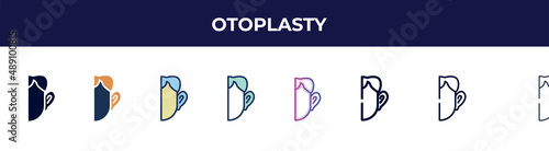 otoplasty icon in 8 styles. line, filled, glyph, thin outline, colorful, stroke and gradient styles, otoplasty vector sign. symbol, logo illustration. different style icons set.