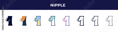 nipple icon in 8 styles. line, filled, glyph, thin outline, colorful, stroke and gradient styles, nipple vector sign. symbol, logo illustration. different style icons set.