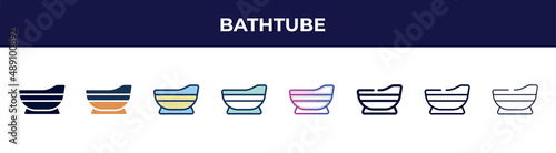 bathtube icon in 8 styles. line, filled, glyph, thin outline, colorful, stroke and gradient styles, bathtube vector sign. symbol, logo illustration. different style icons set.